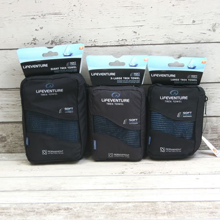 Giant, XL & Large softfibre towels in their storage cases.