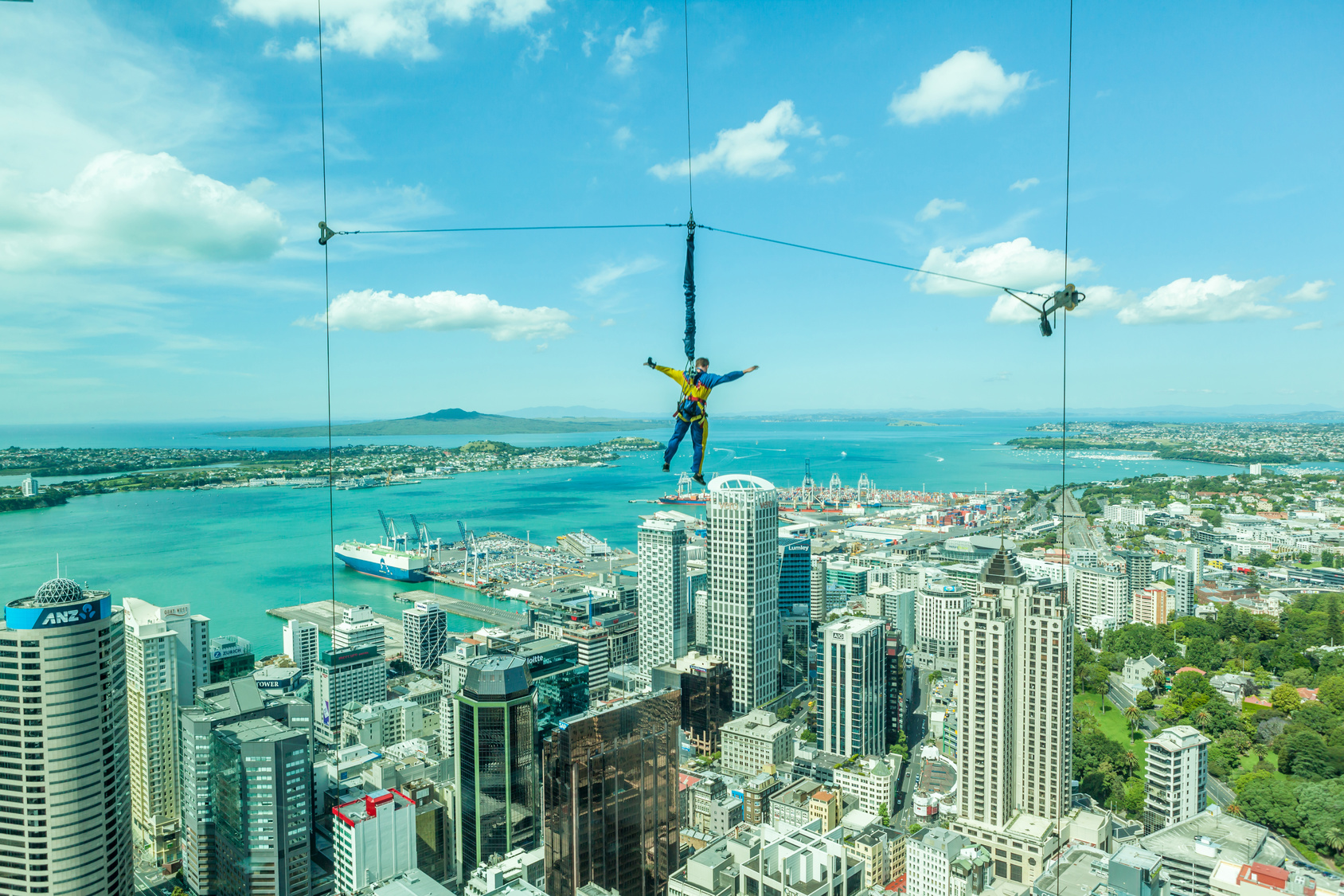 Bungee jumping man from Auckland sky tower.