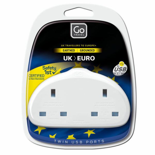 UK to Europe Twin Travel Adapter USB Charger Plug