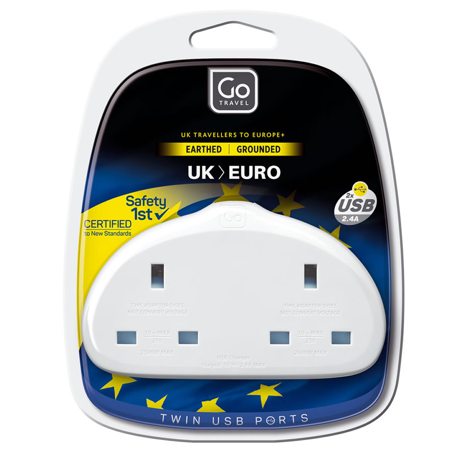 UK to Europe Twin Travel Adapter USB Charger Plug