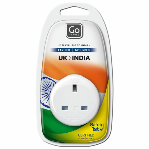 Go Travel Earthed UK to India Plug Adapter