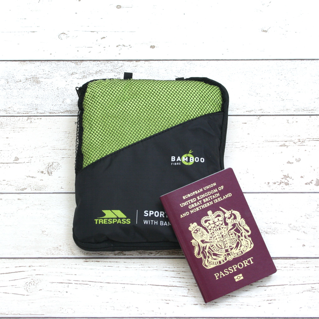 travel towel next to passport